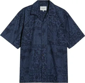 Carhartt Work in Progress Vestige Print Cotton Poplin Bowling Shirt in Vestige/blue at Nordstrom, Size X-Large