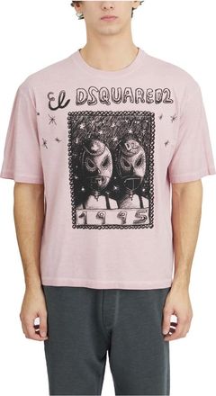 Dsquared2 Tops, Heren, Roze, L, Katoen, Cotton Print T-Shirt
