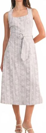 Merci Striped Floral Print Belted Dress In Blue