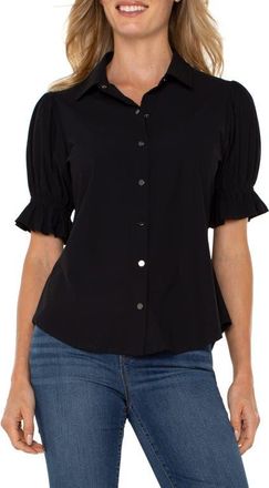 Liverpool L.A. Puff Sleeve Knit Snap-Up Shirt in Black at Nordstrom, Size Medium P
