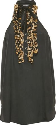 Cavalli Chiffon blouse met franje - Zwart