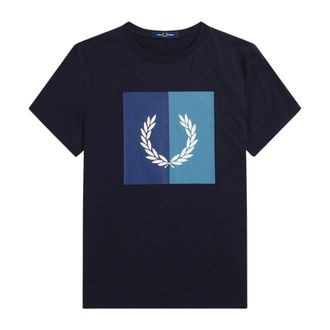 Fred Perry Tops, Heren, Blauw, L, Katoen, T-shirt met ronde hals