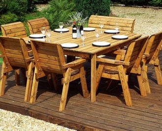 Charles Taylor Trading Eight Seater Square Table Set (with chairs & bench) in Brown
