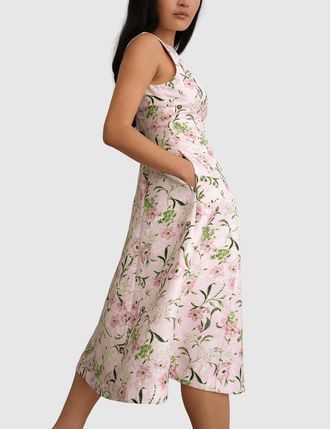 Hobbs London Lana Midi Dress in Pale Pink Multi at Nordstrom, Size 16