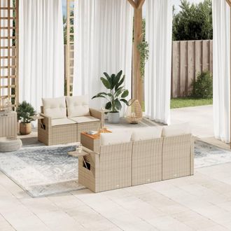 vidaXL Juego De Sof&aacute;s Jard&iacute;n Con Cojines 6 Pzas Rat&aacute;n Sint&eacute;tico Beige Vidaxl
