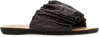 Jil Sander Womens Dark Brown Leather Slippers 001 Flat Shoes