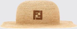 Fendi Cappello a tesa larga in rafia con logo FF ricamato