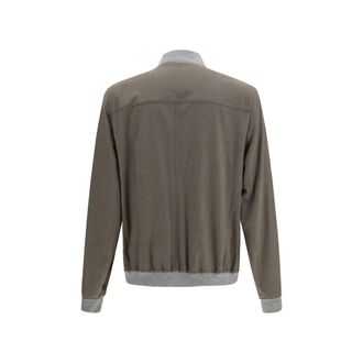 Brunello Cucinelli Bicolor Cashmere Bomber Jacket - Gray