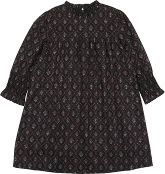 Maniere Kids Victorian Floral Long Sleeve Cotton Blend Dress in Navy at Nordstrom, Size 4T