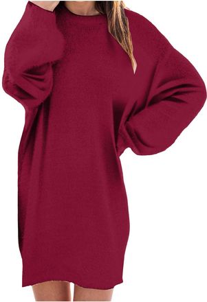 Generic Ladies Jumpers, Jumper Dresses for Women Long Sleeve UK Autumn Winter Casual Dress Ladies Plain Elegant Tunic Dresses with Pockets Knee Length Round N