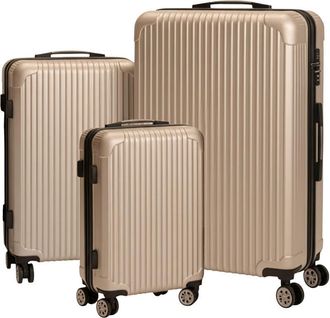 Relaxdays Relaxdays luggage set, 3-piece, 4 swivel wheels, hard shell, 3 sizes, telescopic handle, combination lock, champagne
