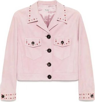 Miu Miu Giacca in pelle scamosciata con borchie - Rosa