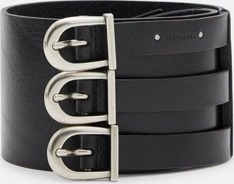 AllSaints Cow Leather Briony Wide Leather Waist Belt, Size: XS