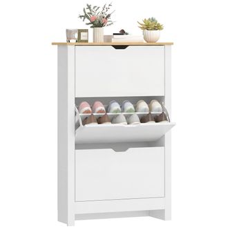 OEM Mueble Zapatero Blanco Armario Zapatero Alto Con 3 Cajones Abatibles Para 18 Pares De Zapatos 72x26x112 Cm Blanco