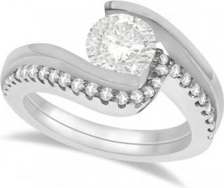 Allurez Tension Set Lab Diamond Engagement Ring & Band Bridal Set in Platinum