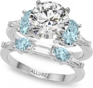 Allurez Round Lab Grown Diamond & Oval Aquamarine Bridal Set in Platinum (4.65ct)