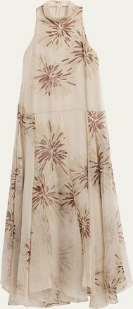 Brunello Cucinelli Floral-Print Silk Halter Maxi Dress