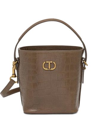Twin-Set crocodile-effect logo-plaque bucket bag - Brown