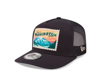 New Era Washington State Postcard Patch Navy A-Frame Adjustable Trucker Cap - One-Size