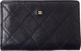Chanel Bicolor Black Leather Middle Wallet (Bi-Fold) (Pre-Owned)