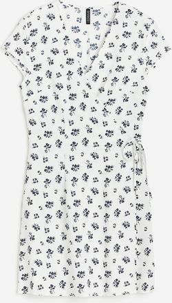 H&M Wickelkleid aus Cr&ecirc;pe - Weiss/Gebl&uuml;mt