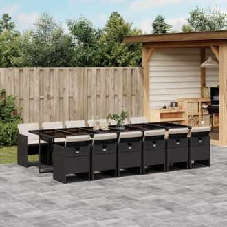 vidaXL Set Comedor De Jard&iacute;n Con Cojines 13 Pzas Rat&aacute;n Sint&eacute;tico Negro Vidaxl