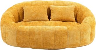 Urban Meuble Sof&aacute; ovalado en tela boucl&eacute; color amarillo mostaza con cojines