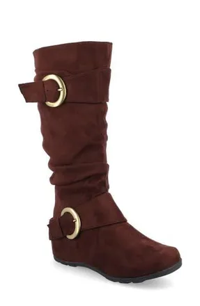 Journee Collection JOURNEE Jester Extra Wide Calf Side Buckle Tall Boot in Brown at Nordstrom Rack, Size 8.5 Ext Calf