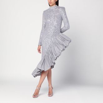 Rotate Asymmetrical Silver Dress With Sequins