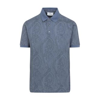 Etro Etro, Polo Shirts, male, Blue, Size: XL Cotton Polo Shirt with Paisley Motif