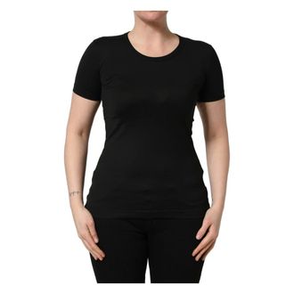 Dolce & Gabbana T-Shirts, female, Black, Size: 2XS Round Neck Short Sleeve T-shirt