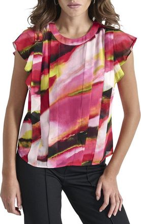 DKNY Dkny Paneled Printed Chiffon Top