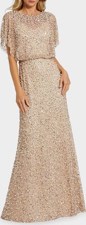 Mac Duggal Beaded Sequined Shawl Gown