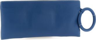 Tom Ford Womens Embossed Logo Lambskin Clutch Blue Sheepskin Leather
