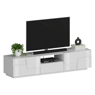 Dmora Dmora - Mueble Tv Vanni, Aparador Bajo De Sal&oacute;n Con 4 Puertas Y 1 Caj&oacute;n, Base Para Mueble Tv, 220x44h46 Cm, Blanco Brillo, Con Embalaje Reforzado