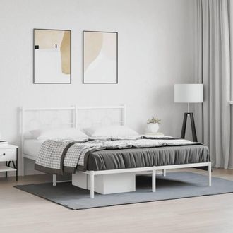 Berkfield Home Metal Bed Frame without Mattress with Headboard White 160x200cm | Size: 160x200 cm