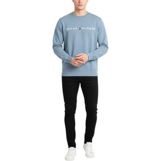 Tommy Hilfiger Mens Sweatshirt Terry Cotton Embroidered Logo Pullover Jumper - Blue - Size X-Large