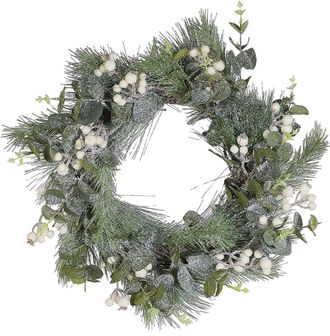 Beliani Beliani - Corona De Navidad Verde Material Sint&eacute;tico Madera Natural Nieve Artificial Dise&ntilde;o Tradicional Redondo 54 Cm Jurmu