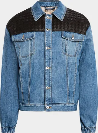 Bottega Veneta Men & apos;s Vintage Denim Jacket w/Intrecciato Yoke