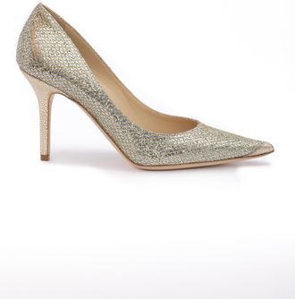 Jimmy Choo London Gold Glitter Fabric Agnes Womens Pumps