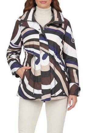 Gorski Lightweight Printed Jacket, Concealed Hood in Navy/brown Swirl at Nordstrom, Size X-Large