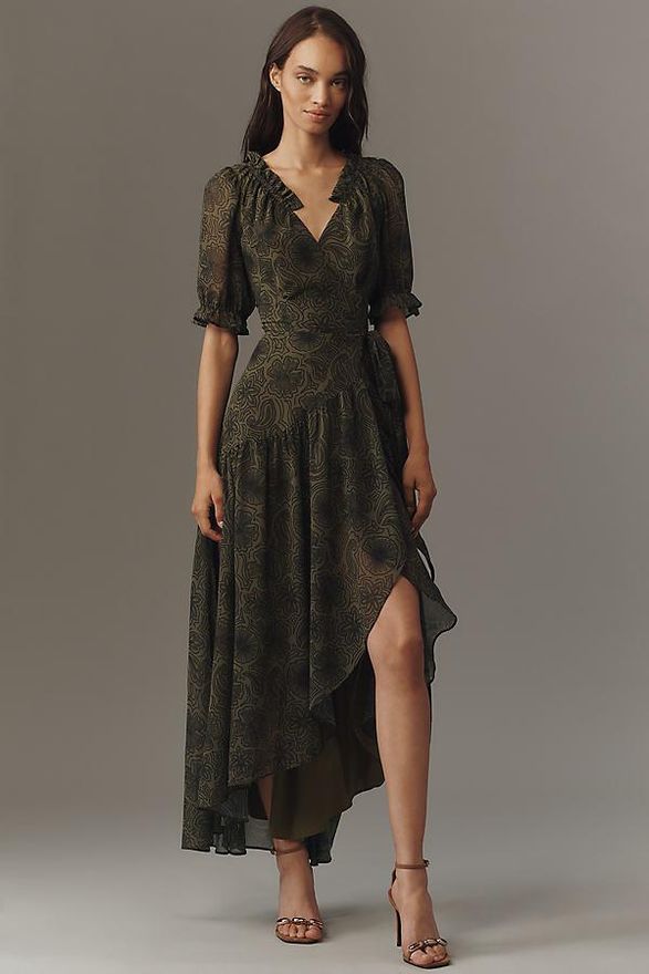 Bethany Short-Sleeve Wrap Midi Dress