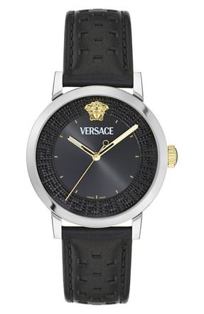 Versace Albireo Leather Strap Watch, 40mm in Stainless Steel at Nordstrom