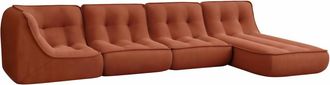 Oviala Sof&aacute; modular con chaise longue de tela 330 cm 4 plazas terracota