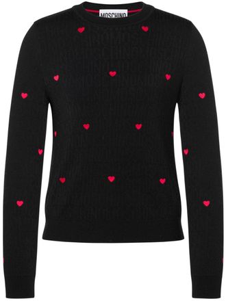 Moschino heart-embroidered intarsia-knit jumper - women - Viscose/Virgin Wool - 36 - Black