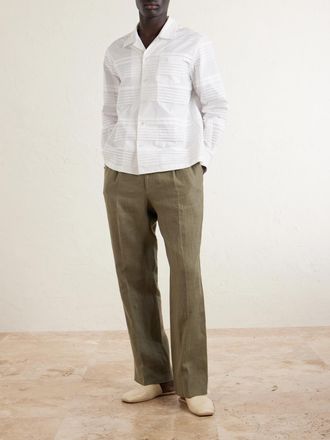 Bode Chamomile Camp-Collar Logo-Embroidered Cotton-Poplin Shirt