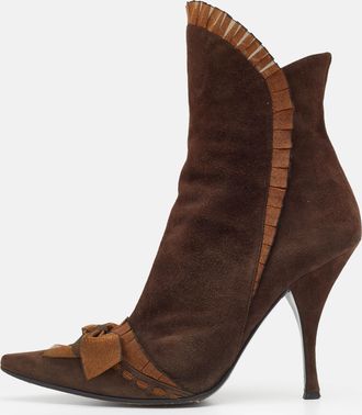 Casadei Brown Suede Bow Detail Ankle Length Boots