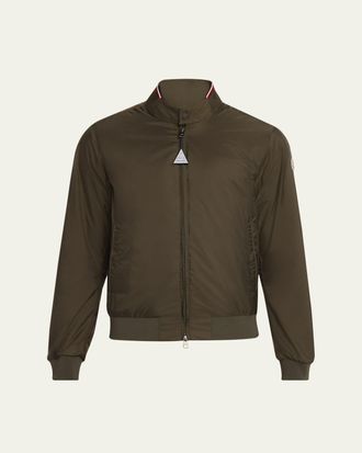 Moncler Mens Reppe Nylon Collar-Logo Full-Zip Jacket