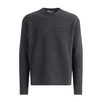 Maison Kitsun&eacute; Jersey de Lana con Logo de Zorro y Cuello Redondo - Knitwear - Hombre - Gris - M