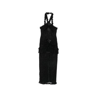 Alessandra Rich Chantilly Lace Halterneck Maxi Dress